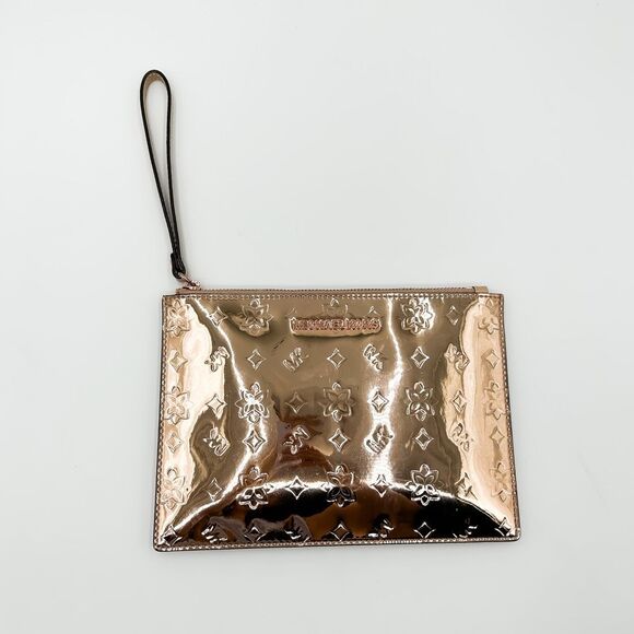 Michael Kors Jet Set Travel Zip Clutch Wristlet Rose Gold Metallic Mirror - Picture 1 of 9